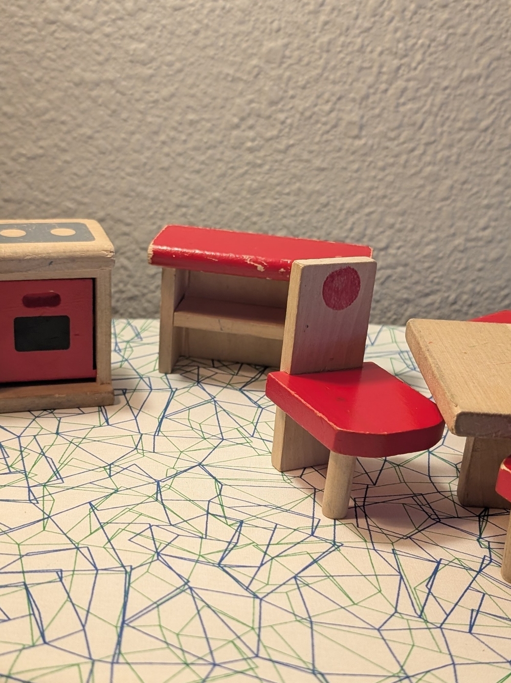 Red Wooden Dollhouse Chair and Desk Set by